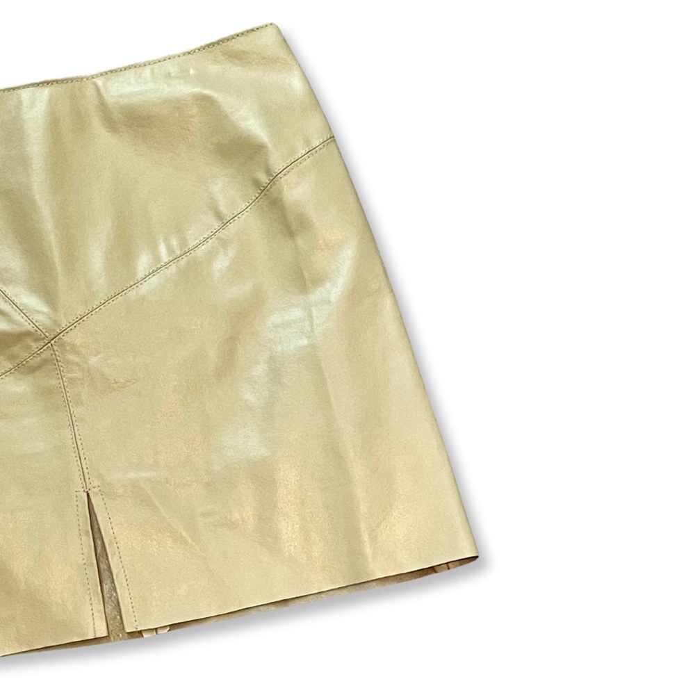SOLD Vintage Vera Pelle Cuoieria Italian Butter Yellow 100% Leather Mini Skirt - Picture 6 of 12